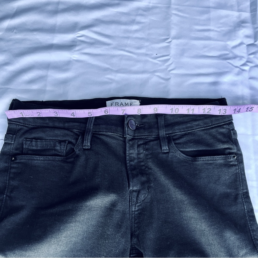 FRAME Denim Le Skinny de Jeanne Jeans in Jefferson Noir Women 25 Distressed Leg - Picture 9 of 12